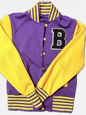 Girls Purple & Yellow Varsity Letterman Jacket with 'B' Patch